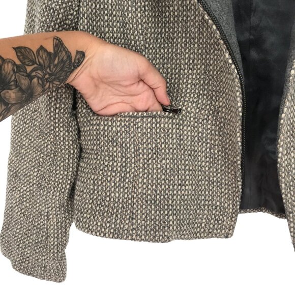 Talbots 2P Gray Tweed Moto Jacket Blazer Full Zip Wool Blend Pockets Metallic - Picture 8 of 14